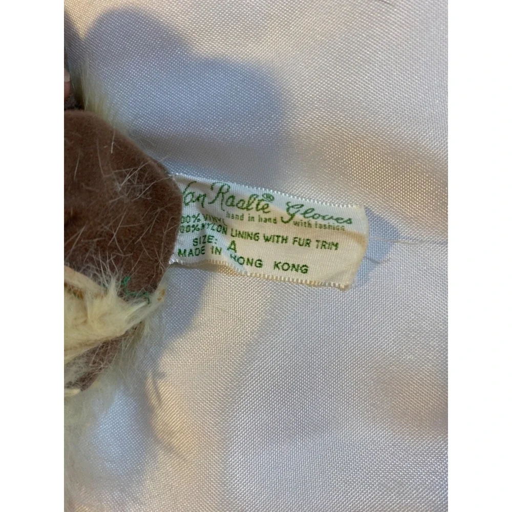 Vintage Women's Van Raalte Brown Vinyl Gloves White‎ Fur Trim Size S